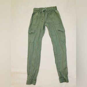 Nicole Miller 100% Linen Cargo Jogger Pants Sage Green Women’s Sz Small